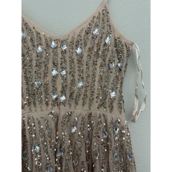 New Mac Duggal Pink Sequined Spaghetti V-Neck Tulle Dress 93566 Size 8 - Picture 14 of 15